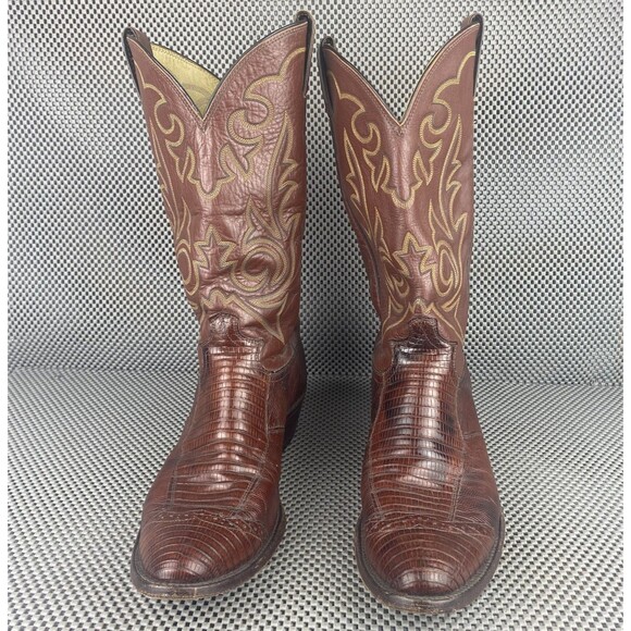 Vintage Justin Cowboy Boots Mens Size 11 D Brown Exotic Skin Western Pull On main image 9